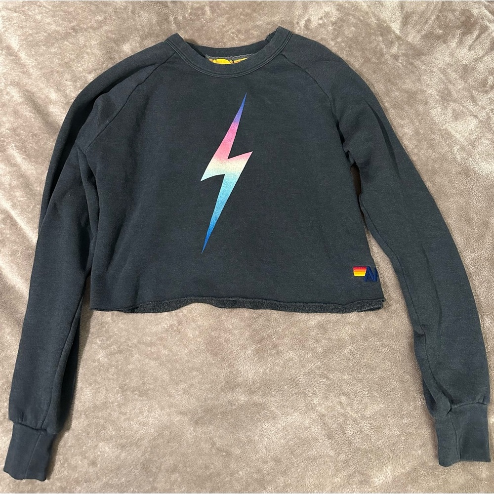 Aviator Nation
Rainbow Bolt Cropped Crew Sweatshirt-Size Small